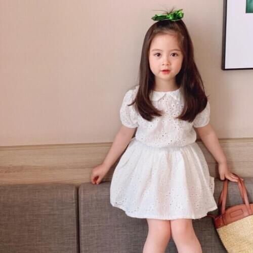 2021 New Girls 2 Pcs Set Lace Shirt+Skirts Spring Summer Cotton Fashion Girls Suits 1-6years QI134
