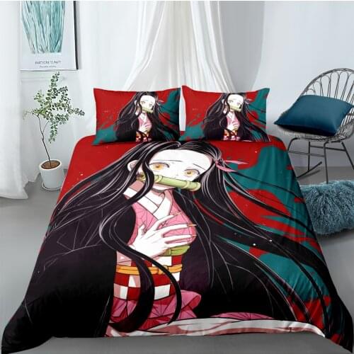 3D Japanese Anime Cartoon Character Printed Demon Slayer Bedding Set Queen King Size For Adults Boy Gift With Pillowcases