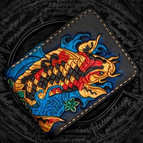 Hand-made Short Wallets Purses Women Men Clutch Vegetable Tanned Leather Thin Drivers License Wallet Card Holder