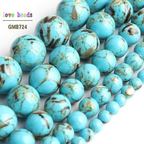 Sky Blue Howlite Stone Round Loose Shell Beads for Jewelry Making 15'' Strand DIY Bracelet 4/6/8/10/12mm