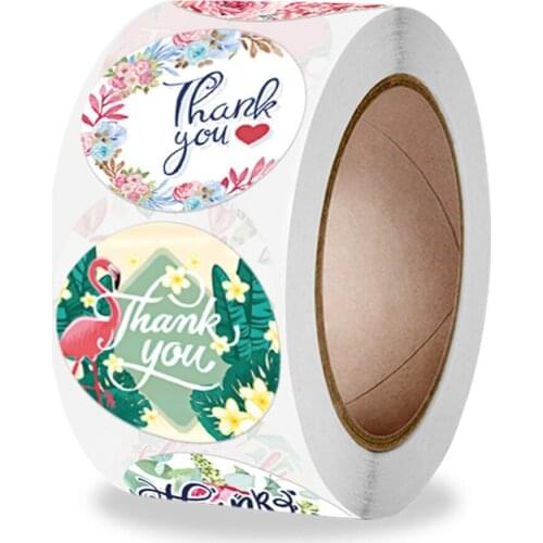 100-500pcs Thank You Round Sticker Scrapbook Envelope Seal Sticker Gift Flower Decoration Stationery Label Flamingo design