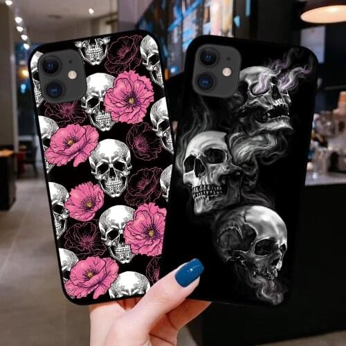 Cool Skull Rose Phone Case For iPhone 12 Pro Max Coque For Cover iPhone 11 Pro Max 12 Mini X XR XS 8 7 Plus 6 6S SE2 Cases Shell