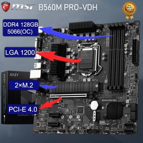 MSI LGA 1200 B560M PRO-VDH B560 Motherboard PCI-E 4.0 DDR4 128GB 5066(OC) SATA III M.2 Intel 11TH Gen Motherboard Placa-mãe New