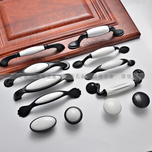 Furniture Hardware Handles Dumb Handles Ceramic Shoe Cabinet Cupboard Wardrobe Drawer Closet Locker Pull Knobs Black and White