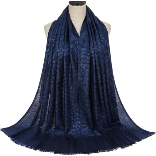 Fashion Lurex Glitter Shimmer Fringe Viscose Scarf Shawl Lady Solid Color Muffler Wrap Headband Muslim Hijab Echarpe Foulard Cap