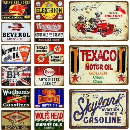 Motorcycle Oil Vintage Metal Signs Texaco Gasoline Motor Oil Gas Service Iron Plates Garage Pub Decor Art Painting Poster YL058