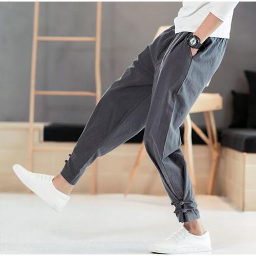 Spring Summer Men Pants Casual Mens Business Trousers Thin Linen Loose Elastic Waist Chinese Style Pants Straight Trousers Men N