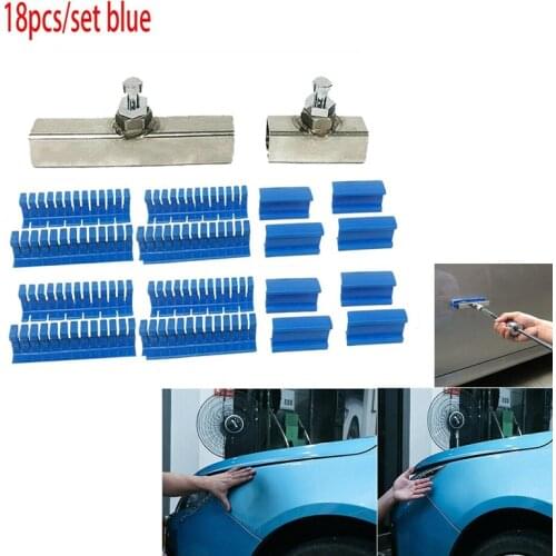 18X Paintless Dent Removal Puller Tabs Teeth Tools Kit with Glue Sticks for Big Dent Repair of Car Body Hail Damage Blue
