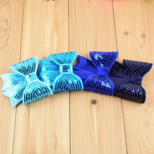 New Embroideried sequin bows without clip Girls' hair accessories boutique bows hair ornaments 20pcs/lot Free Shipping