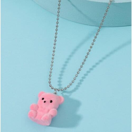 12 Pieces/Lot Bear Pendant Link Chain Necklaces Candy Color Teddy Toy Charm Necklace Women Men Sweater Fashion Animal Jewelry