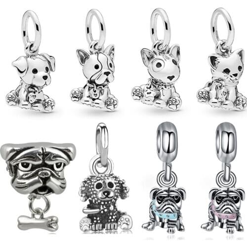 Cartoon Bulldog Dog Pendant Fit Original Pandora Charms Bracelet Women Cute Animal Charm Puppy Labrador Beads for Jewelry Making