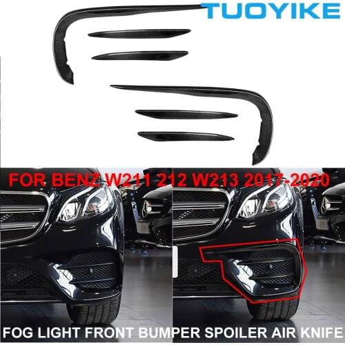 6PCS/set Car Dry Carbon Fiber Fog Headlight Front Bumper Lip Splitter Cover For Mercedes BENZ W211 W212 W213 E200 E260 E300 E320
