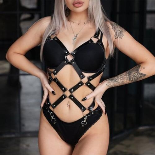 Sexy Full Body Bondage Leather Harness Women Erotic Chest Harness Cage Bra Bdsm Ladies Body Straps Garter Belt Suspenders