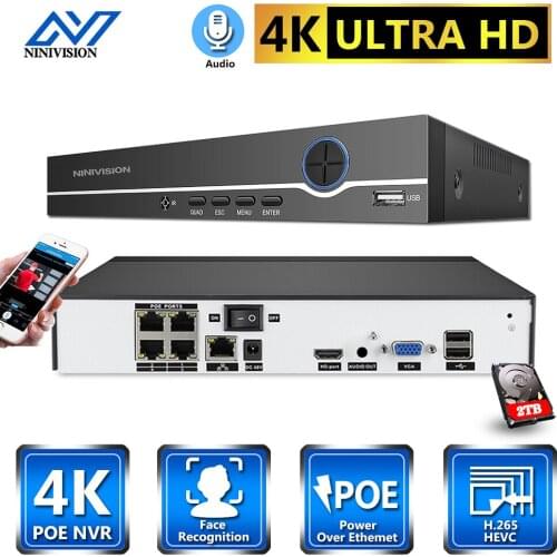 NINIVISION H.265 4K POE NVR Security IP Camera video Surveillance CCTV System ONVIF 4MP 5MP 8MP Network Video Recorder 4CH
