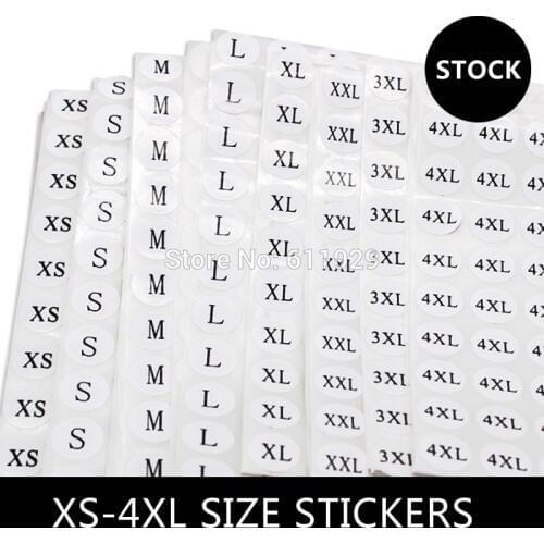 Stock printed white size label stickers, number tags,Garment size label Round paper size sticker Free shipping 1000 pcs a lot