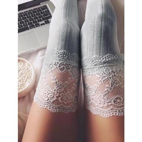 Knitting Lace Cotton Over Knee Thigh Stockings High Socks Pantyhose Tights