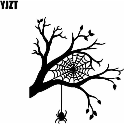 YJZT 18CM*20CM Vinyl Decal Cartoon Tree Branch Spider Web Halloween Car Stickers Black/Silver C19-0277