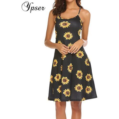 Ypser Summer Spaghetti Straps Dresses for Women Backless Sundress A-Line Beach Dress
