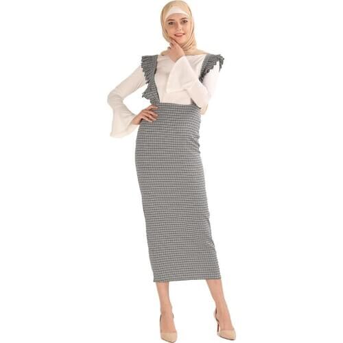 Fashion Women Bodycon Skirt Plaid Strp Dress Muslim Bottoms Islamic Pencil Long Skirts Morocco Turkey Abaya Kaftan Party Wear