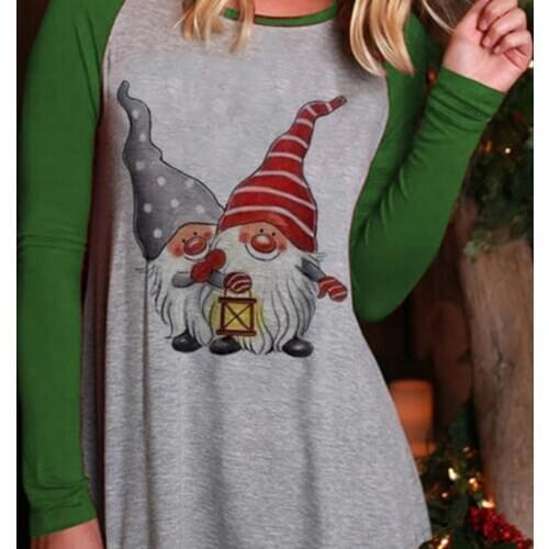Plus Size 5XL Women T-shirt O-Neck Long Sleeve Scandinavian Christmas Gnome Print Casual Top T Shirts Female 2021 Spring Autumn