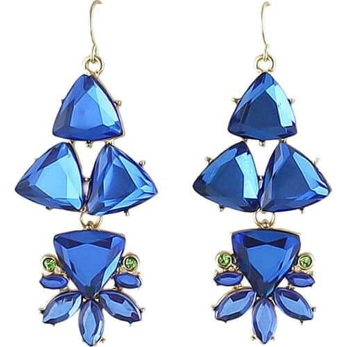 Women Rhinestone Acrylic Transparent Triangle Flower Dangle Earrings Gold Tone Fashion Jewelry