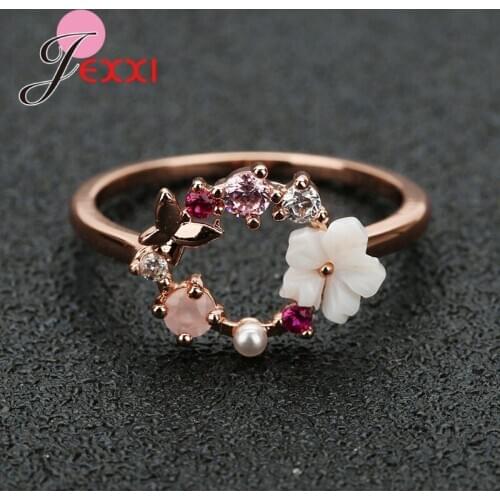 New Arrival Women Girls 925 Sterling Silver Cubic Zirconia Flower Finger Rings Wholesale Wedding Party Jewelry Accessory