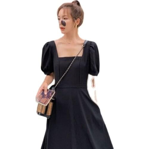 French Care Machine Vintage Aesthetic Evening Dress 2021 New Summer Womens Slim Waist Elegant Casual Black Long Skirt