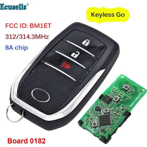 2+1/3 Buttons Smart Keyless Go Remote Key 312MHZ 314.3MHz 8A Chip for Toyota Hilux FCC ID:BM1ET 0182 Board TOY12