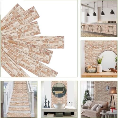 7 Pcs/Set DIY Dark Red Brick Pattern Wall Stickers Self-Adhesive Wallpaper Home Decoration Wall Art Decal Living Room Bedroom