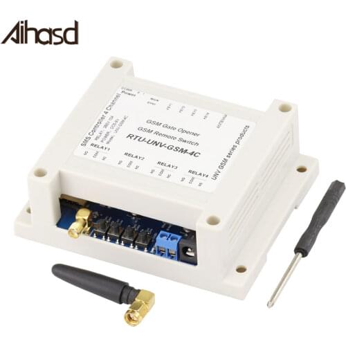 Aihasd 4 Channel Relay Module SMS Call Controller GSM Remote Control Switch GSM Gate Opener SIM800C 5-12V