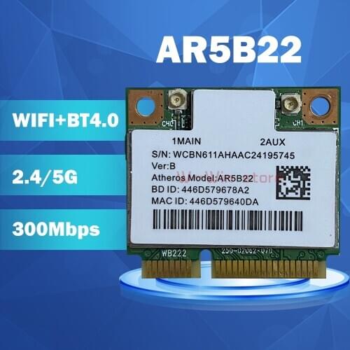 Atheros AzureWave AR9462 AR5B22 WB222 Half Mini PCIe 300Mbps+Bluetooth4.0 WLAN Wifi Wireless Card