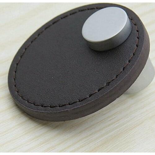 Modern simple bookcase handle European shoe ark drawer leather handles Full leather brown pulls handles closet single hole knobs