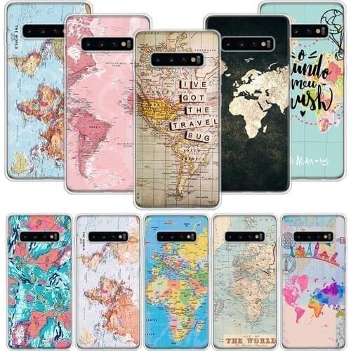 World map Case for Samsung Galaxy S20 Ultra Note 10 9 8 S10E S9 S8 J4 J6 J8 Plus + Pro S7 S6 Soft Phone Coque