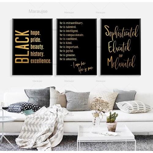 Black Girl Magic Print Self Love Confidence Typography Poster Inspirational Black Gold Art Canvas Painting Home Wall Decoration