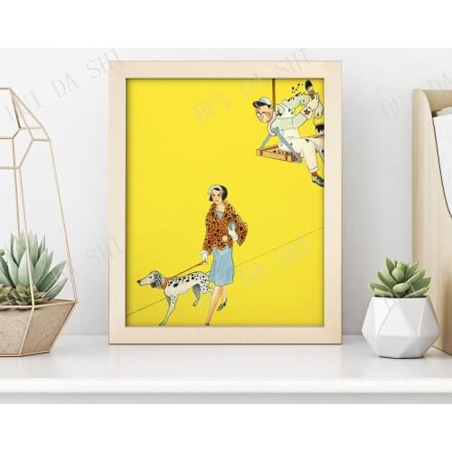Dalmatian Print • Vintage Dalmatian Wall Art • 1930s Humor Woman Walking Dalmation Under Painter Hence Spots! • Fur Coat