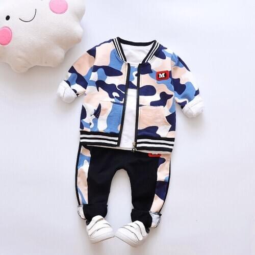 Kids Boys Camouflage Style Clothing Set Children Boys Clothes Set Spring Autumn Fashion Longsleeve T-shirt+jacket+pants 3pcs