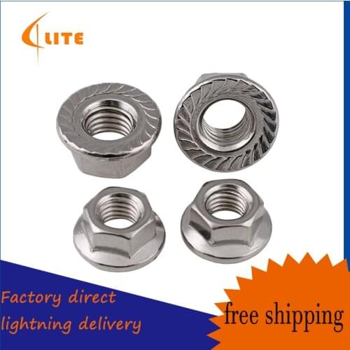 M3-M16 flange nut 304 stainless steel nut hexagon anti-skid screw cap with pad fine counter tooth anti loose nut 5Pcs/lLot