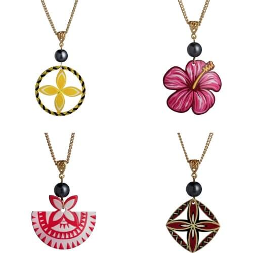 Hawaiian Acrylic Necklace Pendant Chain Necklaces Fashion New Designer Plumeria Monstera Leaf Geometric Holiday Beach for Women