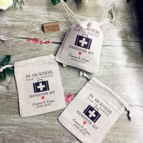 Custom In Sickness and in Health birthday wedding favor bags bridesmaid Bachelorette Hangover recovery Survival Kit gift pouches