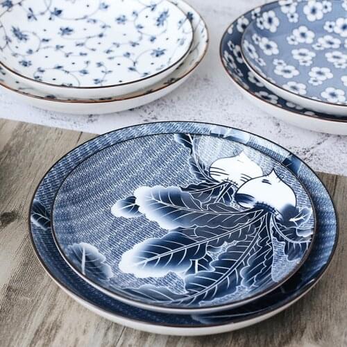 Japanese Art Ceramic Western Steak Ramen Plate Home Multi-size Plant Round Entree Breakfast Sushi Salad Plate Kitchen Tableware