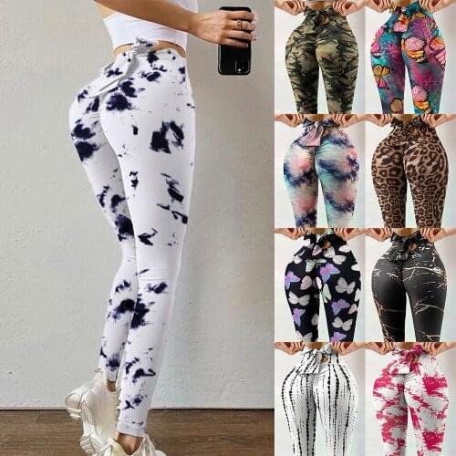 Tie Dye Print Leggings Bow Tie High Waist Women Stretch Strethcy Fitness Seamless Leggings Sweatpants Sports Gym Legging