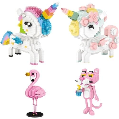 LOZ Mini Building Block Rainbow Unicorn Anime Flamingo Peach Girl Cartoon Cat Luna Duck Monkey Reindeer Action Finger Toys Gift