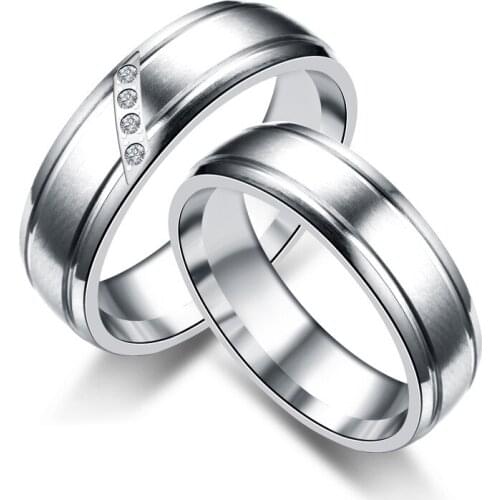 Maxmoon Silver Color Wedding Rings Cubic Zirconia Love Promise Couples Rings Set Stainless Steel Alliance Wedding Band
