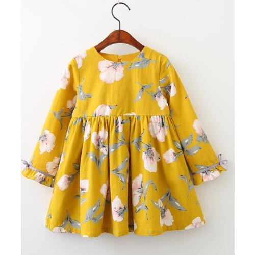 Sweet Kids Princess Dresses for Girls Fashion Floral Printed Bow Dress Long Sleeves Baby Party Dresses Child Clothing Wholesale
