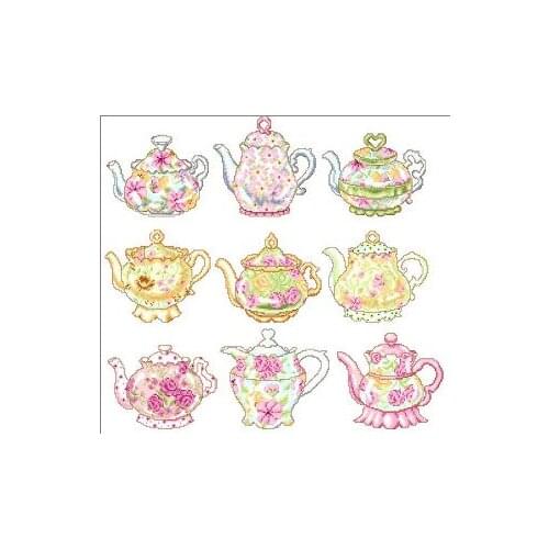 Flower teapot 55-52 cross stitch kits single color simple aida fabric white canvas cotton thread embroidery