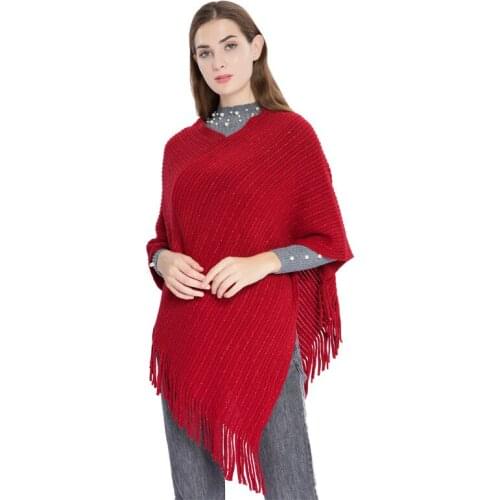 Gold Yarn Capes Solid Ponchos Pullover Autumn Winter Sweater Knit Tassel Shawl Women Cloak Casual Female Irregular Lady Scarf