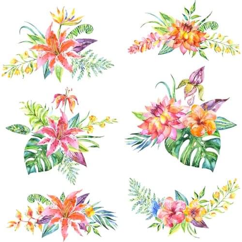 Three Ratels CHT22 Watercolor tropical plant bouquet wall sticker art for living room Refrigerator bathroom decoration decals