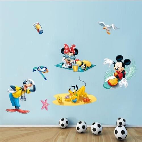 Disney Mickey Minnie Mouse Goofy Pluto Wall Stickers For Kids Rooms Home Decor Cartoon Wall Decals Pvc Mural Art Diy Posters