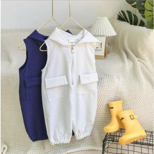 2021 new stylish girls boys hooded overalls fashion summer cotton kids jumpsuit