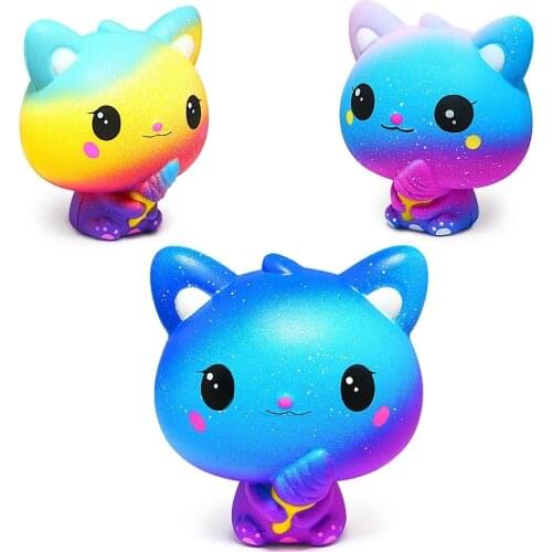 NEW Galaxy Ice Cream Cat Kitty Squishy Slow Rising Cute Jumbo Strap Soft Squeeze Scented Bread Cake Biscuit Fruit Toy Gift Kid